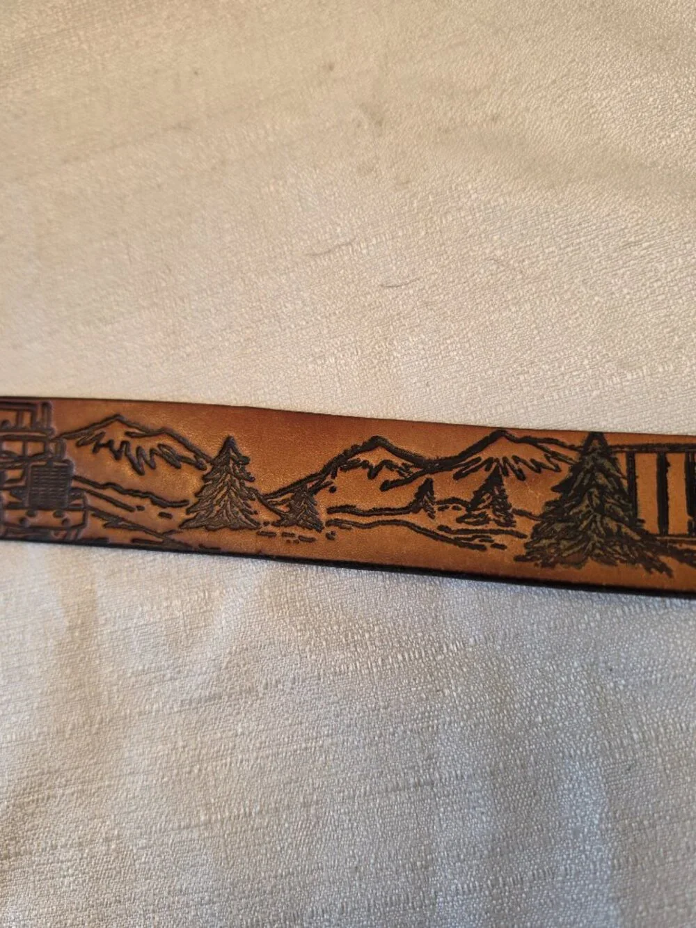 Hand-tooled Genuine Leather Semi Rig Country Mountain Belt